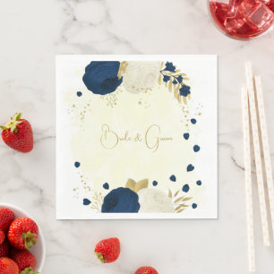 Romantic navy & white flowers gold wedding napkin