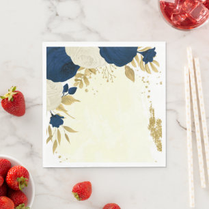 Romantic navy & white flowers gold wedding napkin