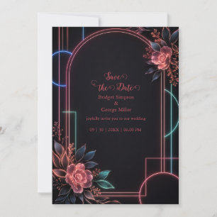 Romantic Neon Floral Wedding Arch Glow Invitation