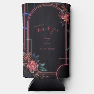 Romantic Neon Floral Wedding Arch Glow Seltzer Can Cooler