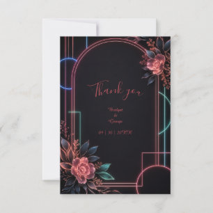 Romantic Neon Floral Wedding Arch Glow Thank You Card