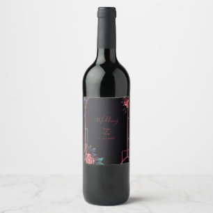 Romantic Neon Floral Wedding Arch Glow Wine Label