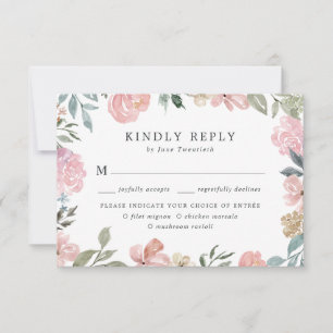 Romantic Neutral Blush Floral Meal Choice RSVP Card
