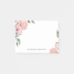 Romantic Neutral Blush Pink Floral Personalised Post-it Notes