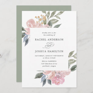 Romantic Neutral Blush Watercolor Floral   Wedding Invitation