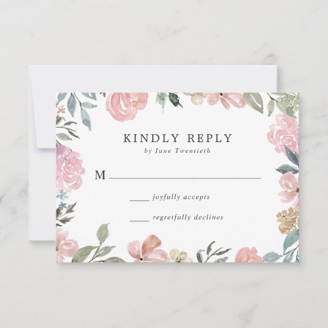 Romantic Neutral Blush Watercolor Floral | Wedding RSVP Card (Front)