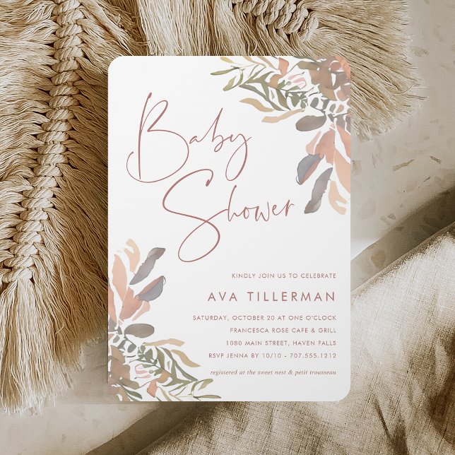 Romantic Neutral Boho Floral Baby Shower Invitation (Creator Uploaded)