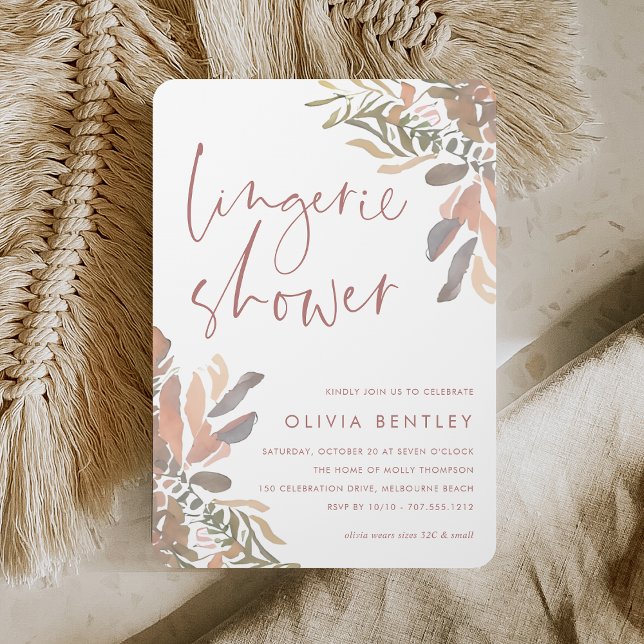 Romantic Neutral Boho Floral Lingerie Shower Invitation (Creator Uploaded)
