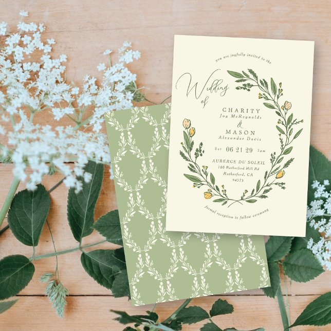Romantic Neutral Floral Crest Elegant Wedding Invitation (Creator Uploaded)
