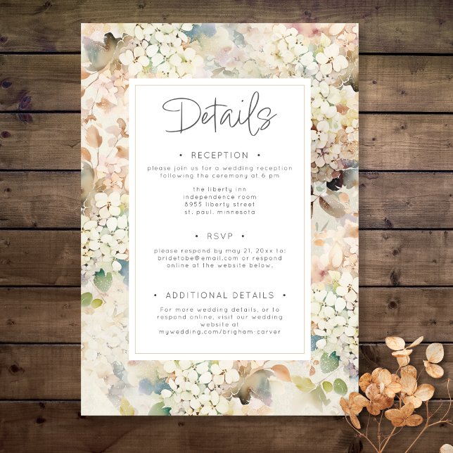 Romantic Neutral Vintage Hydrangea Wedding Details Enclosure Card (Romantic Neutral Vintage Hydrangea Wedding Details Enclosure Card)