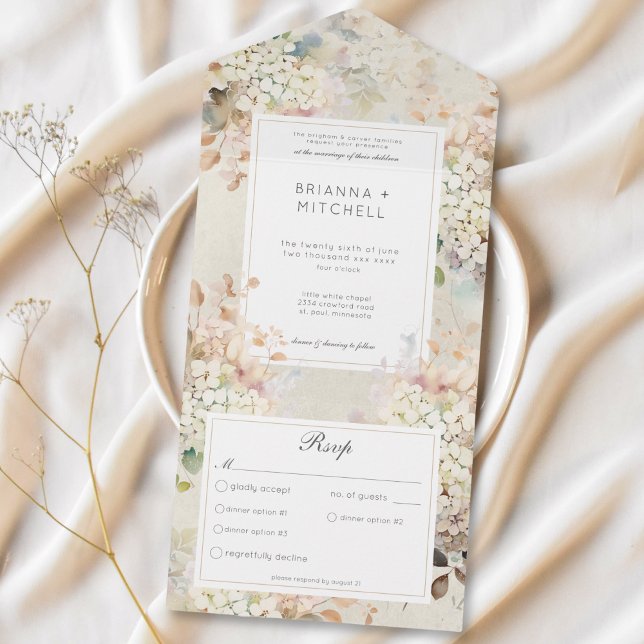 Romantic Neutral Vintage Hydrangeas Dinner All In One Invitation (Romantic Neutral Vintage Hydrangeas Dinner All In One Invitation)