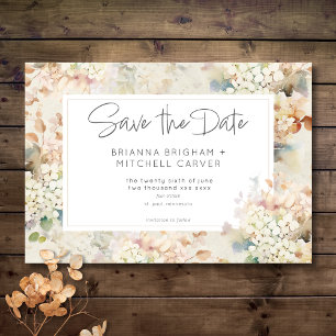 Romantic Neutral Vintage Hydrangeas Wedding Save The Date