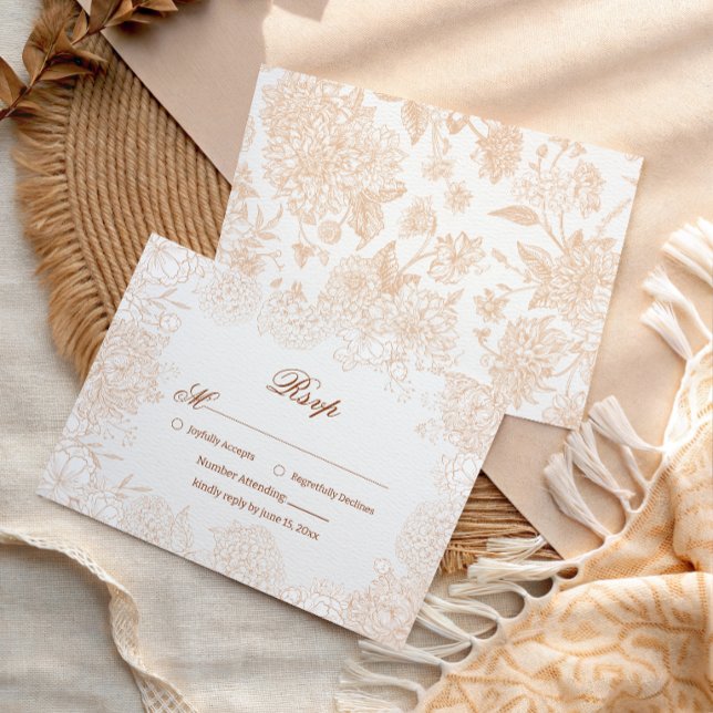 Romantic Neutral Wedding RSVP Card Botanical Flora (Creator Uploaded)
