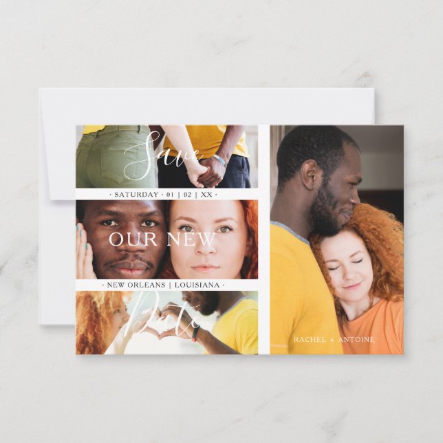 Romantic New Date Wedding Engaged 4 Photos Collage Save The Date (Front)