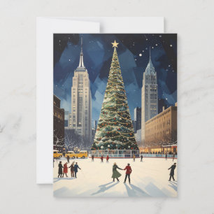 Romantic New York Winter Ice Skating Travel Postcard