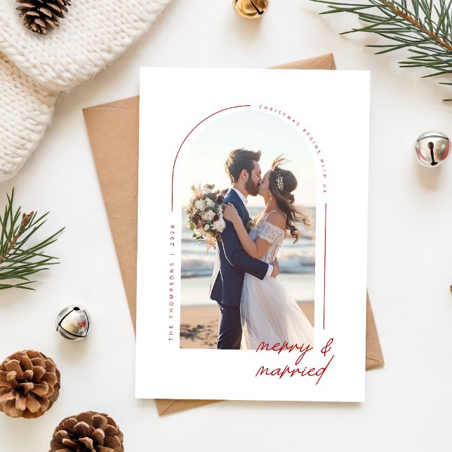 Romantic Newlywed Merry & Married Photo Christmas Holiday Card (Creator Uploaded)