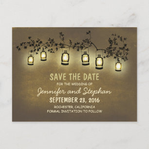 romantic night lights - lanterns save the date announcement postcard