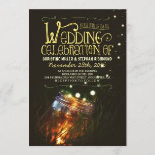 Romantic night lights mason jar wedding invite