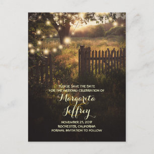 romantic night lights rustic save the date cards