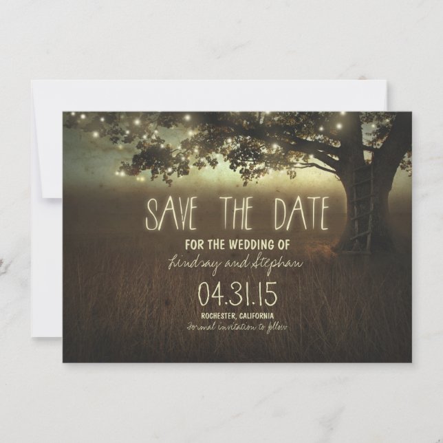 romantic night lights rustic save the date cards (Front)