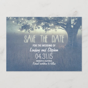 romantic night lights rustic save the date cards