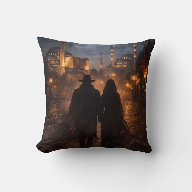 Romantic Night Walk at Hagia Sophia & Blue Mosque Cushion (Front)
