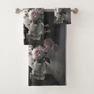 Romantic Nights w/ Peony Flowers & Candle Bath Towel Set