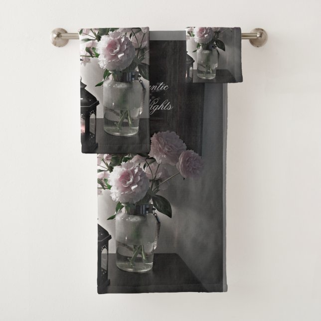 Romantic Nights w/ Peony Flowers & Candle Bath Towel Set (Insitu)