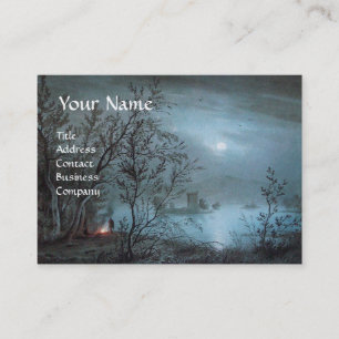 ROMANTIC NOCTURNE LANDSCAPE IN BLUE  pearl paper Business Card