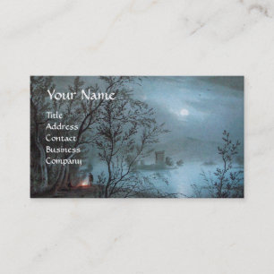 ROMANTIC NOCTURNE LANDSCAPE IN BLUE  pearl paper Business Card