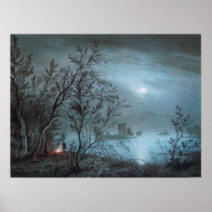 ROMANTIC NOCTURNE LANDSCAPE IN BLUE POSTER