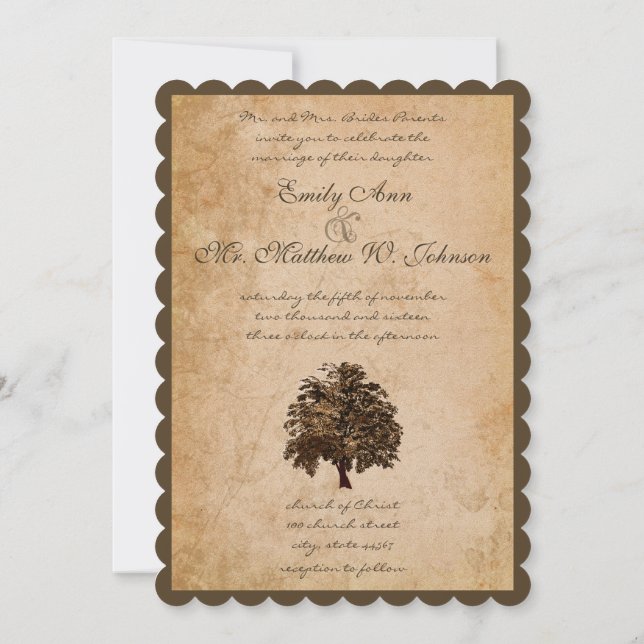 Romantic Oak Tree Wedding Invitation (Back)