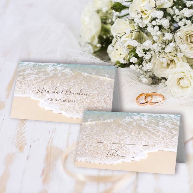 Romantic Ocean Waves Tropical Beach Wedding Place Card (Creator Uploaded)