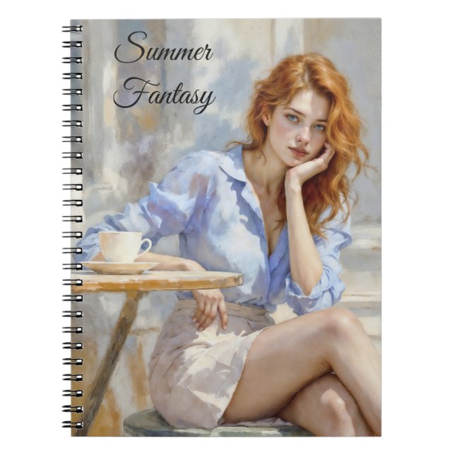 Romantic oil art blue eyed girl soft pastel shades notebook (Front)