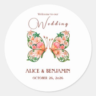 Romantic Oil Painting Floral Butterfly Classic Round Sticker