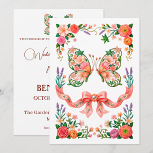 Romantic Oil Painting Floral Butterfly Invitation