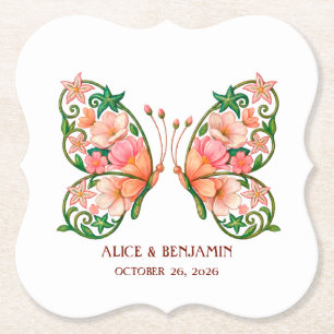 Romantic Oil Painting Floral Butterfly Paper Coaster