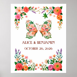 Romantic Oil Painting Floral Butterfly Poster