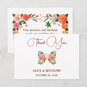 Romantic Oil Painting Floral Butterfly Thank You Card