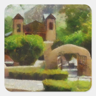 ROMANTIC OLD CHURCH, NEW MEXICO. SQUARE STICKER