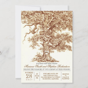 Romantic old oak tree rustic wedding invitation