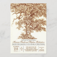 Romantic old oak tree rustic wedding invitation