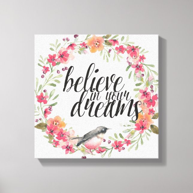 Romantic Oleander Bird Pink Floral Dreams Canvas Print (Front)