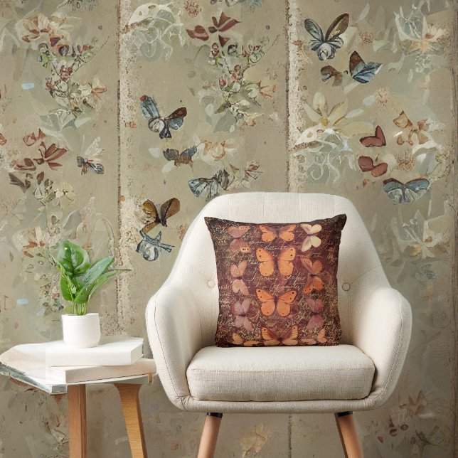 Romantic Orange Butterflies and Gold Handwriting Cushion (Creator Uploaded)