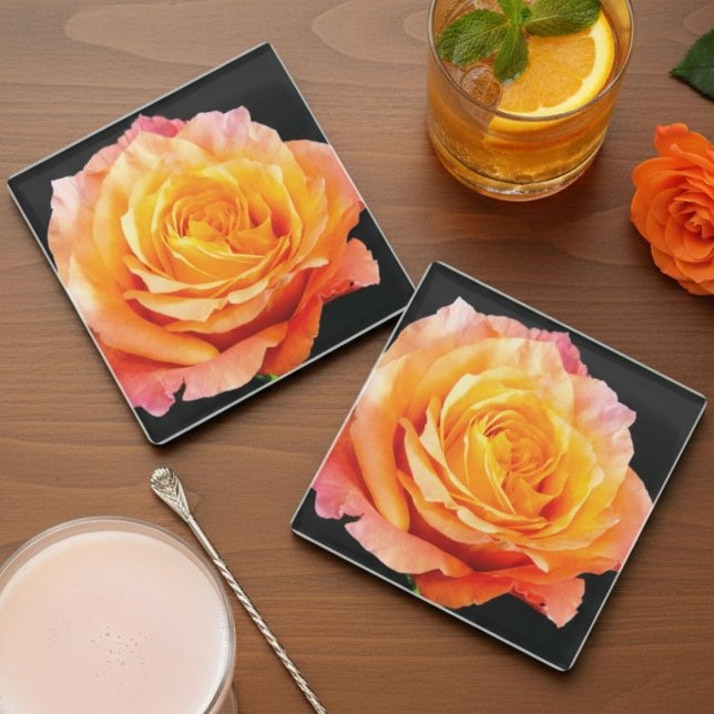 Romantic Orange English Rose  Glass Coaster (Creator Uploaded)