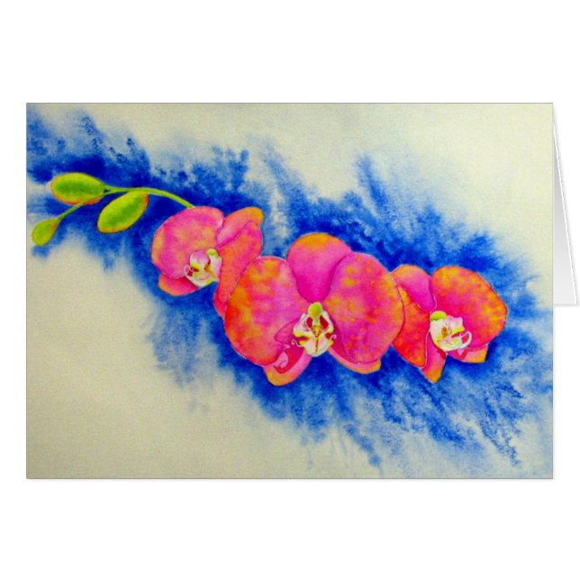Romantic orange pink watercolor orchid painting  (Front Horizontal)