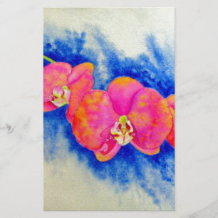 Romantic orange pink watercolor orchid painting stationery
