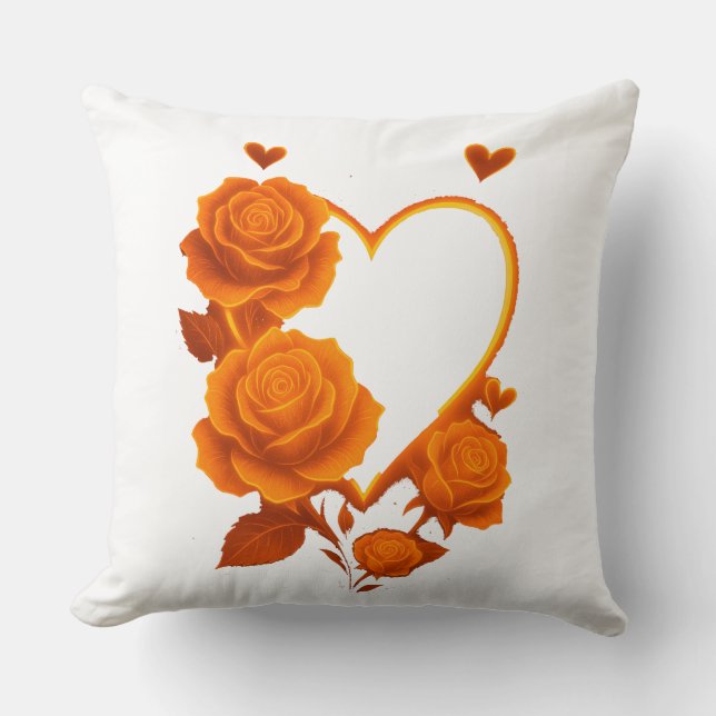Romantic Orange Roses Heart Throw" Cushion (Front)