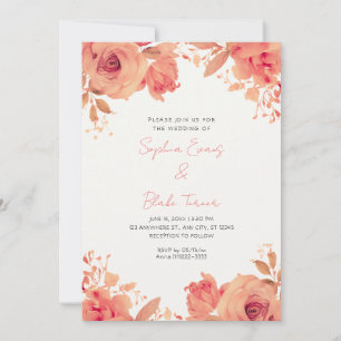 Romantic Orange Roses Summer Off White Wedding Invitation