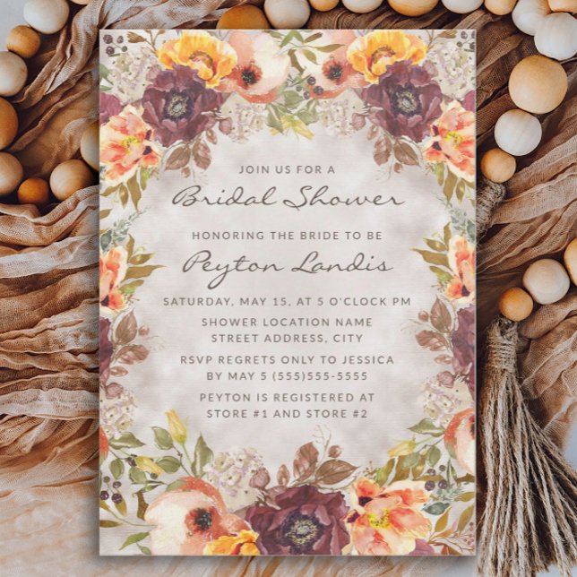 Romantic Orange Rust Autumn Floral Bridal Shower Invitation (Creator Uploaded)